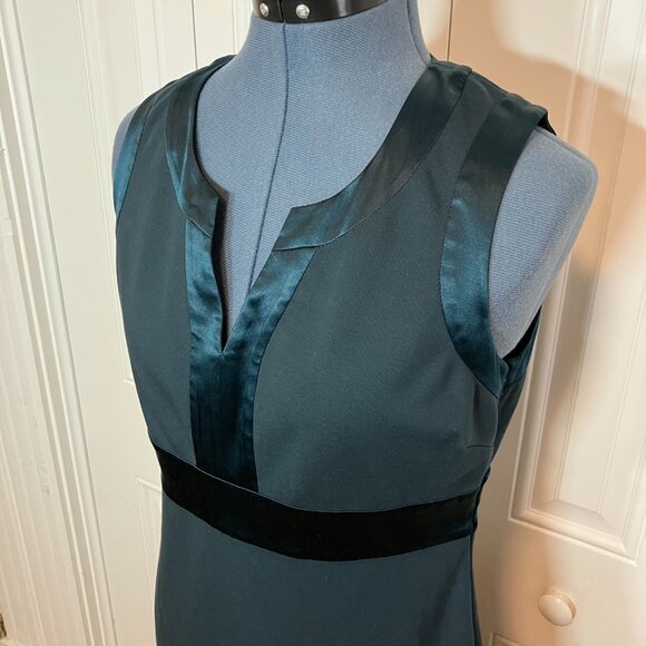 Banana Republic Dark Teal Stretch Sheath Dress with Silk Trim Sz 8 - Picture 7 of 7